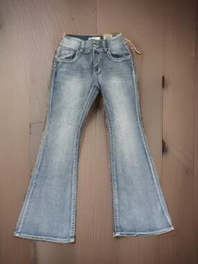 Vintage H&Y Mid-Rise Denim 3-Button Gems Elastic Waistband Flared Legs Jeans NWT